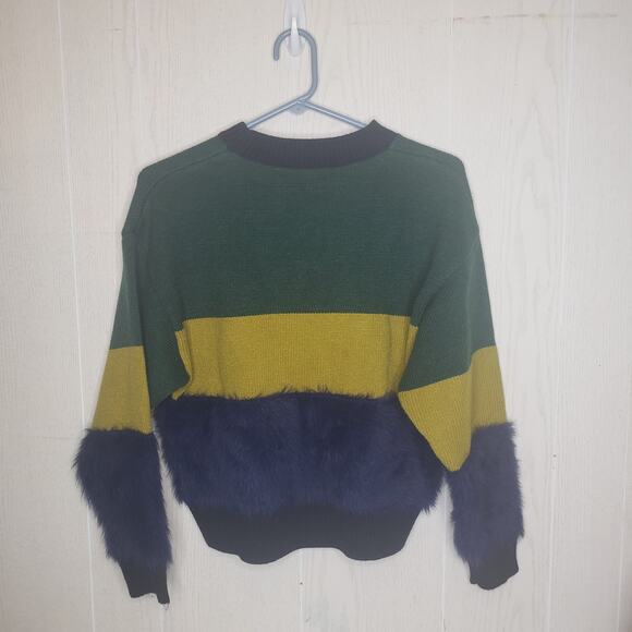 Azul by Moussy Crop Multi texture Color Large Stripe Sweater size small - Picture 2 of 8